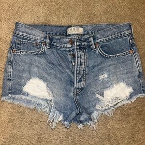 We The Free Blue Distressed Jean Shorts